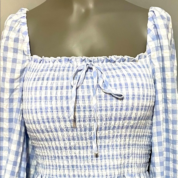 NWT FOREVER 21 Gingham Smocked Crop Top Sz M - Picture 6 of 10